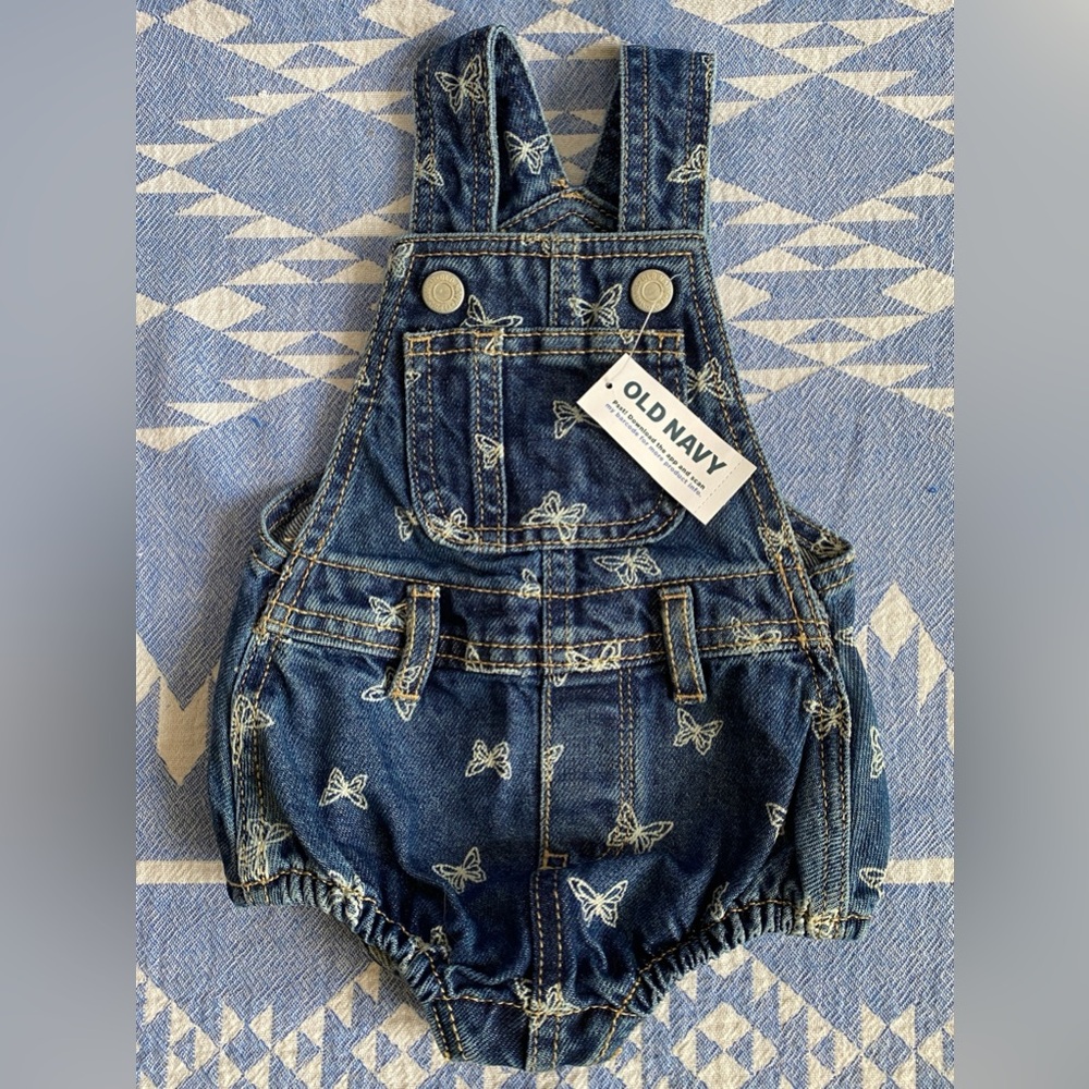Old Navy Girls w/ Butterflies Blue Denim Bubble Overalls